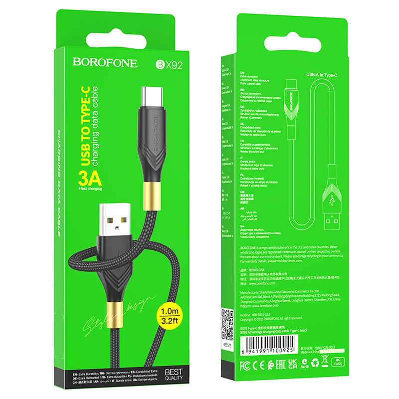 BOROFONE BX92 USB-A to Type-C 2.4A Charging Data Cable 1m