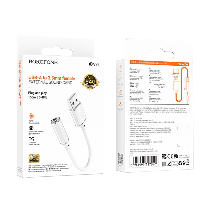 BOROFONE BV22 Adapter USB-A to 3.5mm Female Audio Converter 15cm