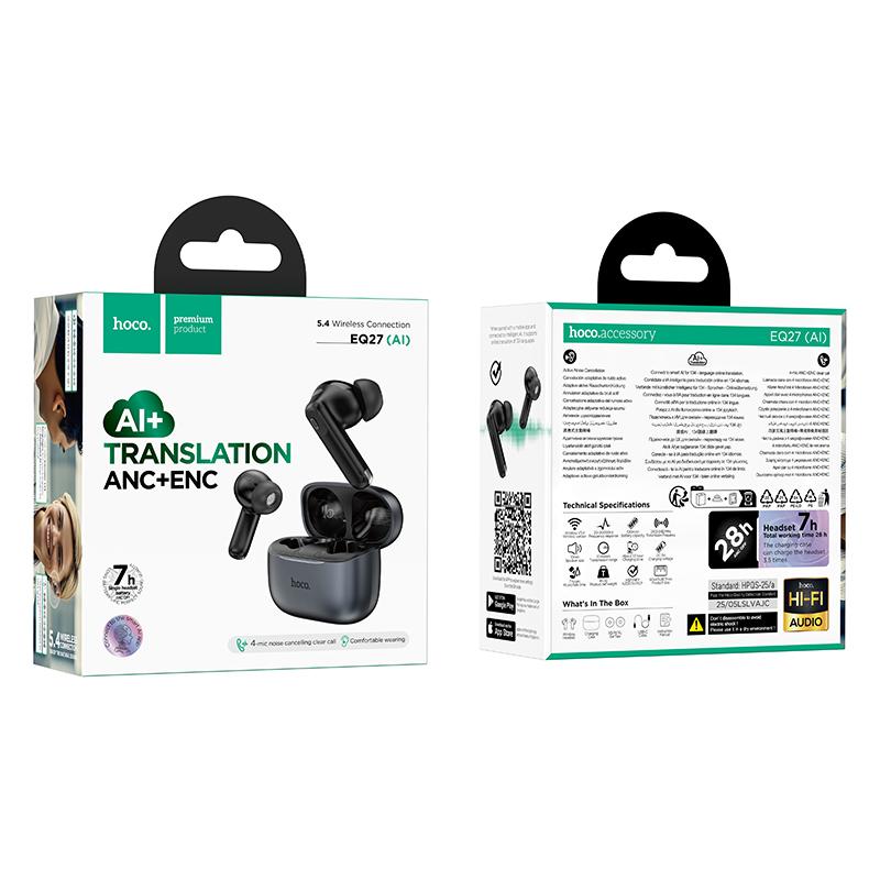 HOCO EQ27 TWS ANC+ENC Smart AI Translation Bluetooth Earphone
