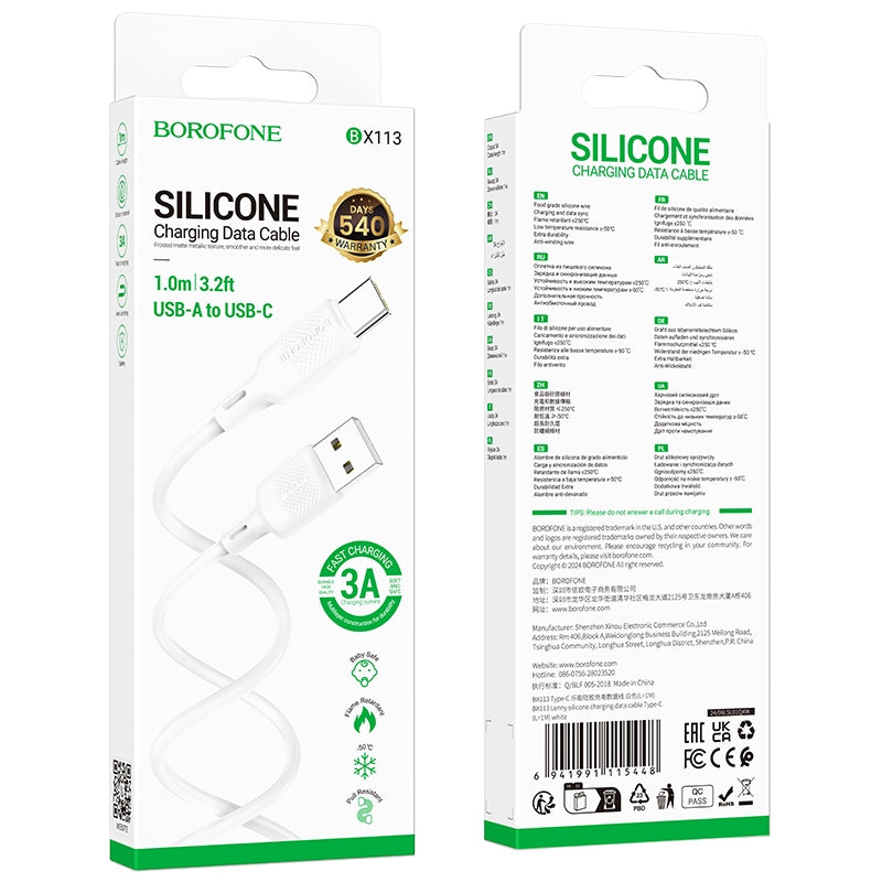 BOROFONE BX113 USB-A to Type-C 3A Charging Data Cable