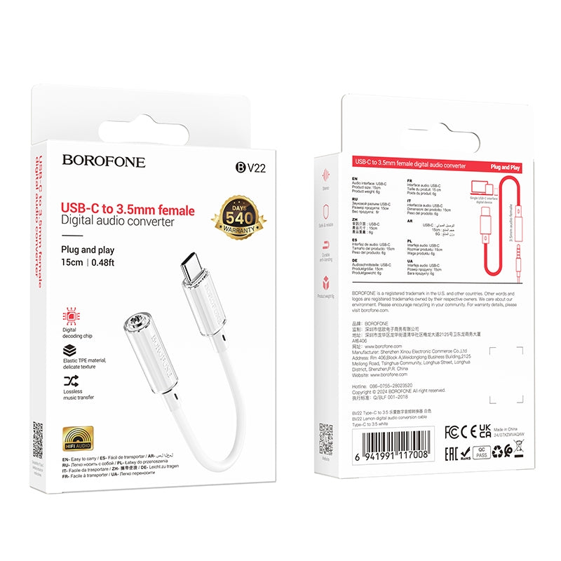 BOROFONE BV22 Adapter Type-C to 3.5mm Female Audio Converter 15cm