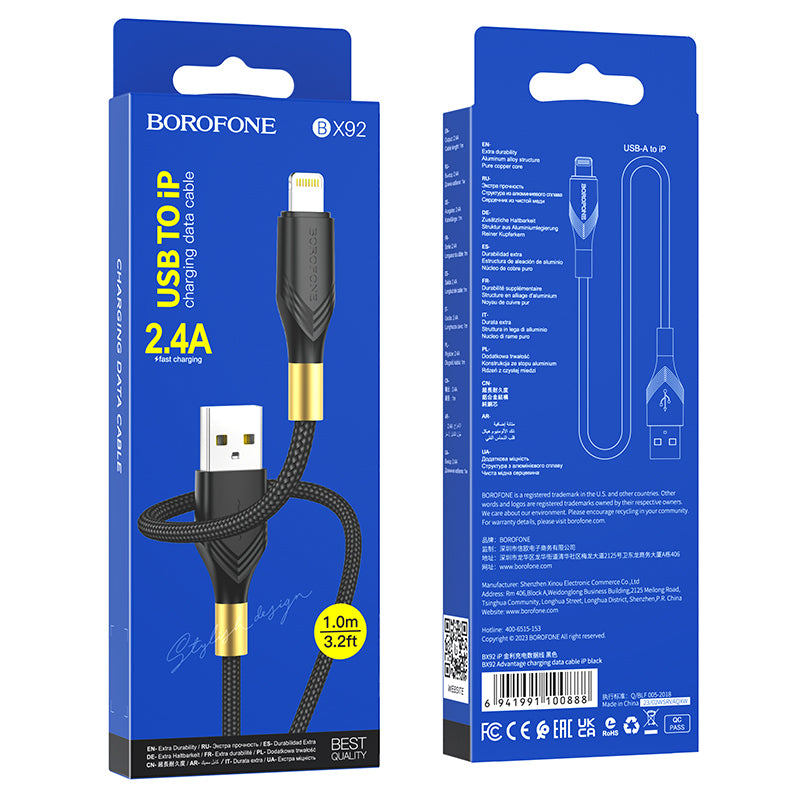 BOROFONE BX92 USB-A to Lightning 2.4A Charging Data Cable 1m