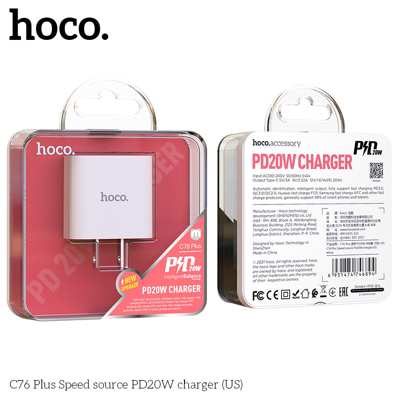 HOCO C76 Plus Fast Charger PD3.0 Type-C PD20W