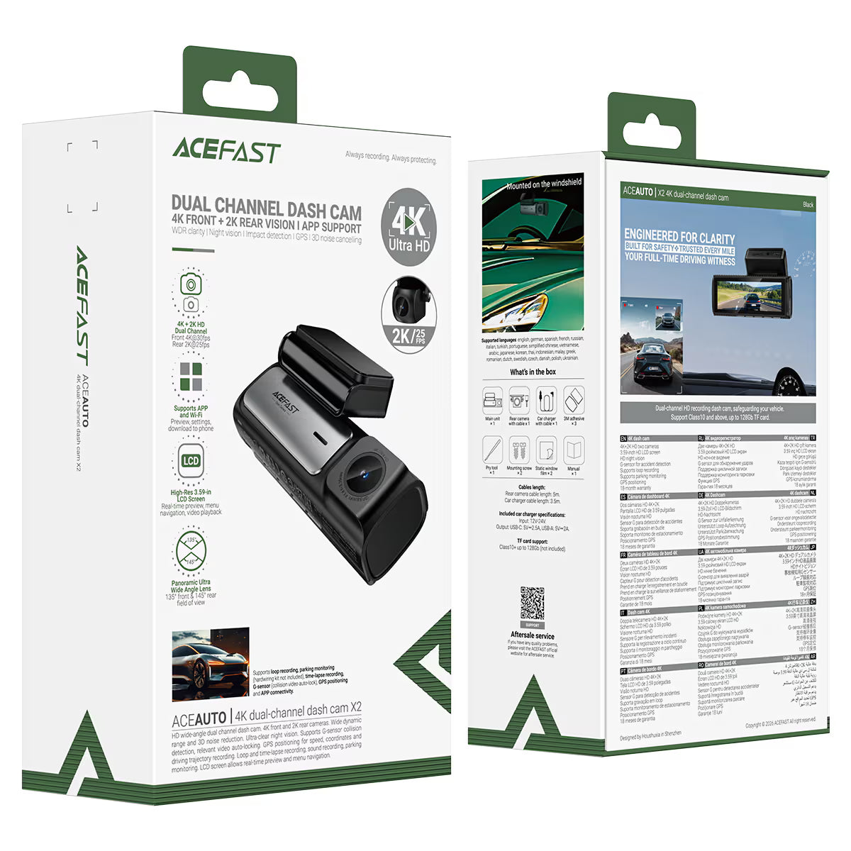 ACEFAST X2 4K Driving Recorder Dual Channel Dash Cam