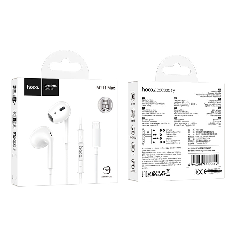 HOCO M111 Max Lightning Wire-Controled Digital Earphones with Microphone