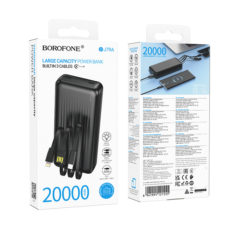 HOCO BOROFONE BJ79A 20000mAh Power Bank with 3 Cables(USB-A+Type-C+Lightning) (3C/CCC Certified) (A+)