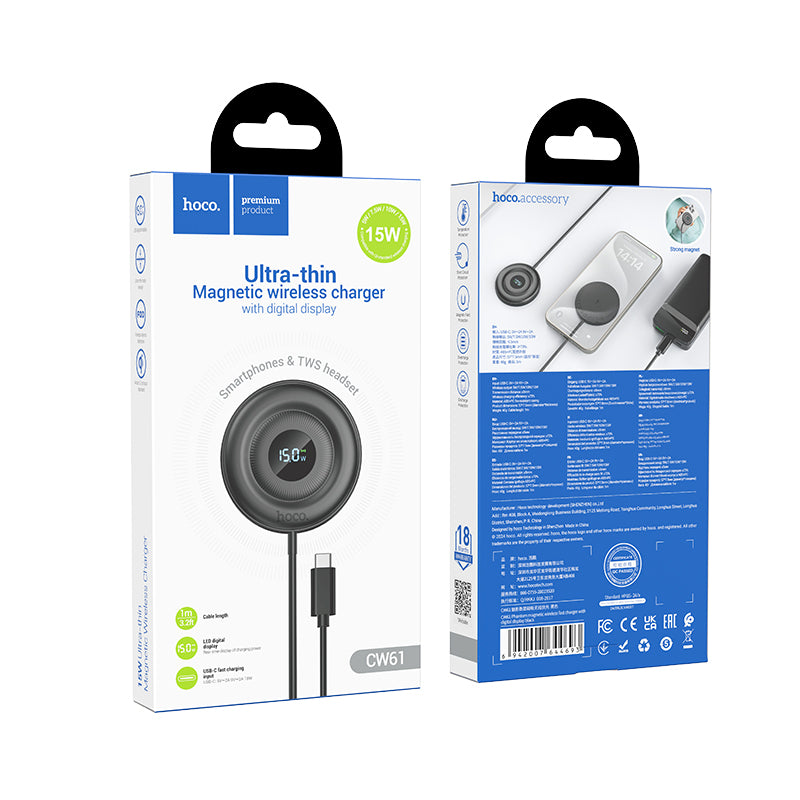 HOCO CW61 Magnetic Wireless Fast Charger with Digital Display