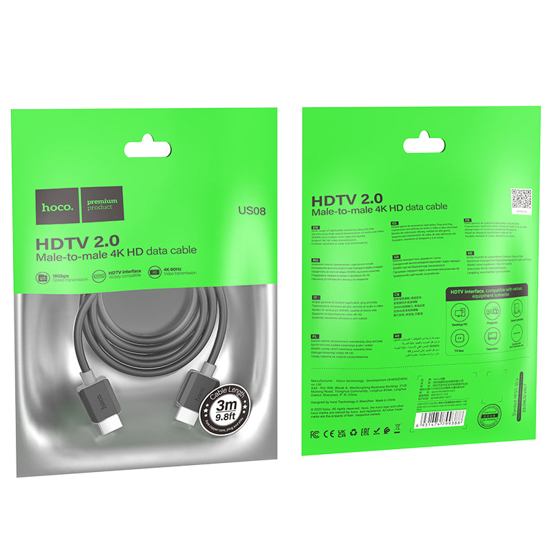 HOCO US08 HDTV 2.0 Male to Male 4K HD HDMI Data Cable