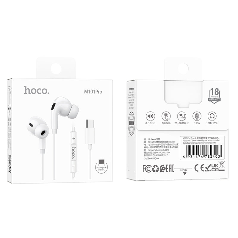 HOCO M101 Pro Type-C Wire-Controled Digital Earphones with Microphone