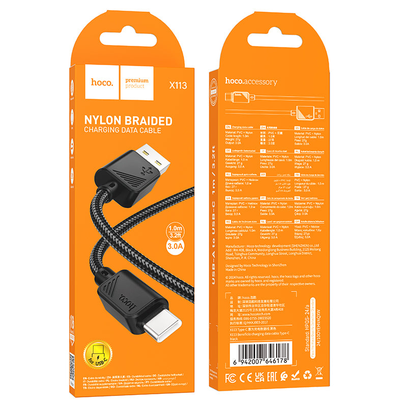 HOCO X113 USB to Type-C 3A Fast Charging Cable 1m