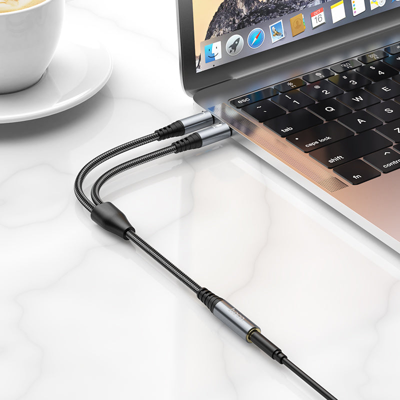 HOCO UPA21 2 in 1 3.5mm Female to 2 x Male Headset Audio Adapter Cable AUX Spliter 25cm
