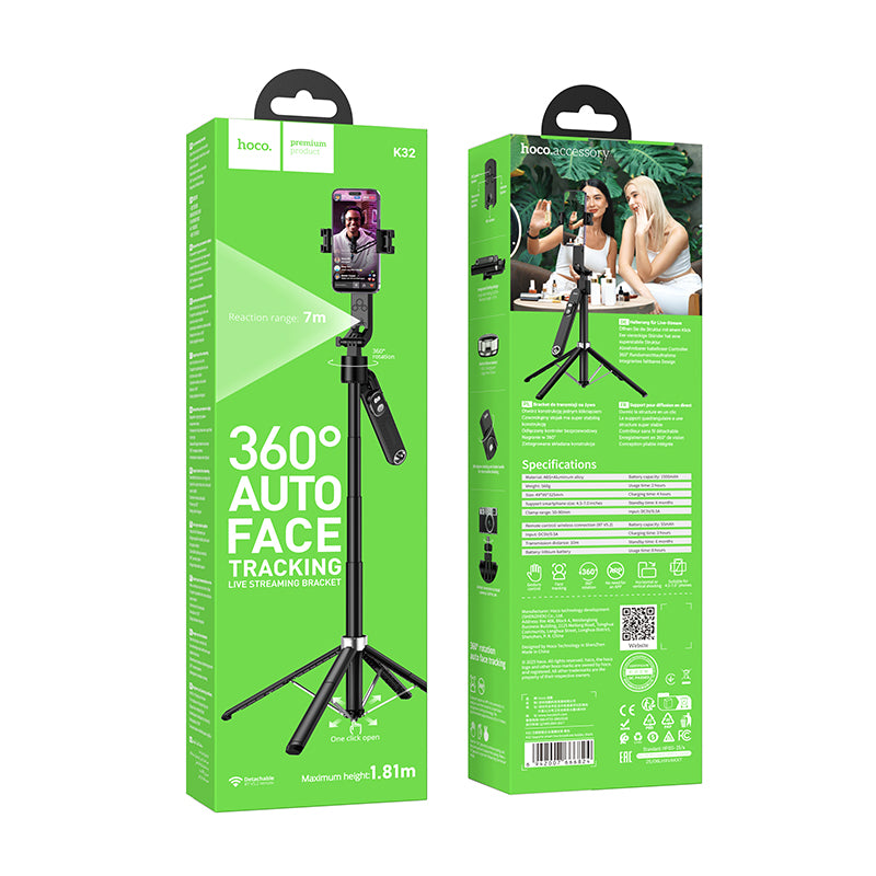HOCO K32 Smart Live Broadcast Holder Selfie Stick Tripod with Auto Face Tracking