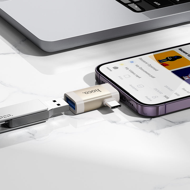 HOCO UA31F 2-In-1 Lightning Male/Type-C Male to USB Female OTG Adapter