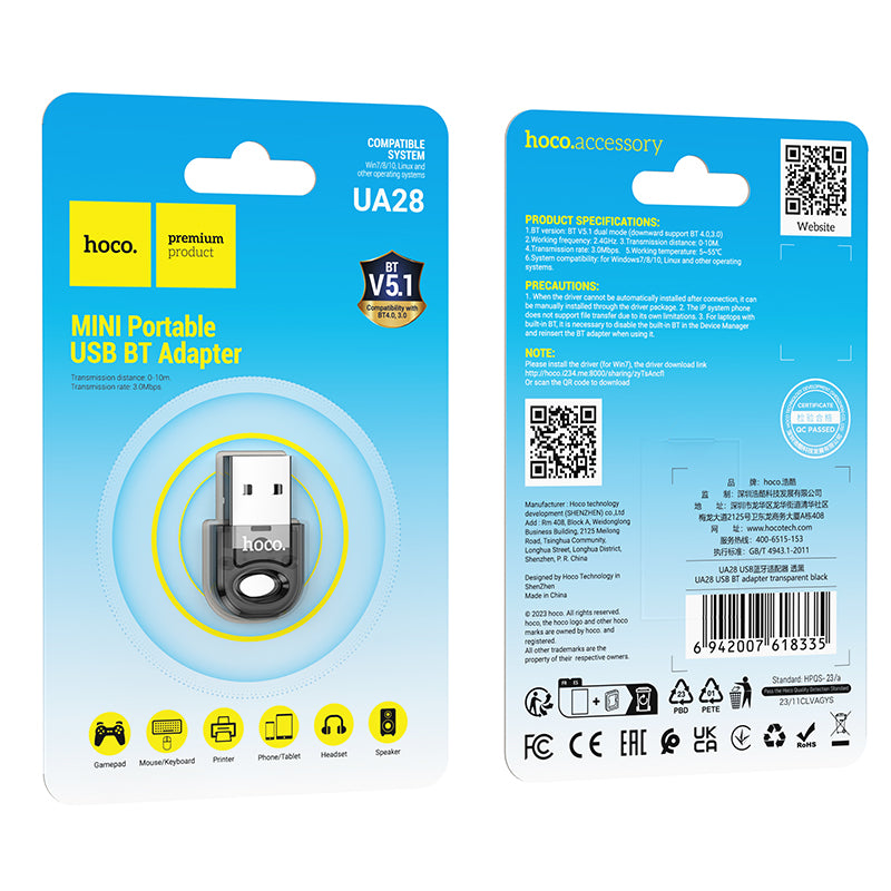 HOCO UA28 USB Bluetooth Adapter BT Receiver/Transmitter