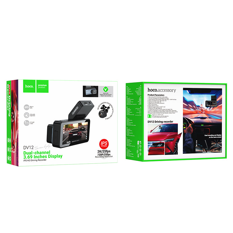 HOCO DV12 Driving Recorder with Rear Camera, 2K Screen & GPS