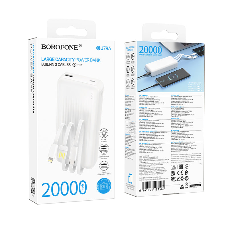 HOCO BOROFONE BJ79A 20000mAh Power Bank with 3 Cables(USB-A+Type-C+Lightning) (3C/CCC Certified) (A+)