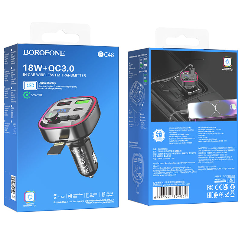 HOCO BC48 QC3.0 Car Charger with Bluetooth 5.0 + FM Transmitter