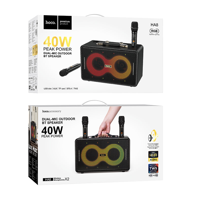 HOCO HA8 Portable Bluetooth Speaker with 2 Wireless Mic