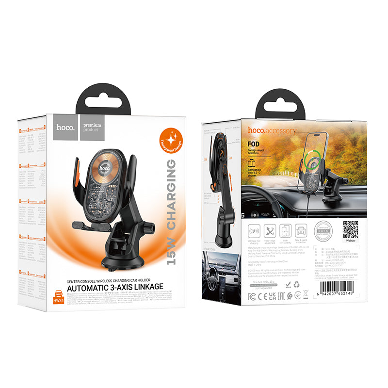 HOCO HW34 3-Axis Linkage Wireless Charging Car Holder for Dashboard/Center Console