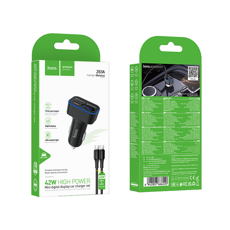HOCO Z63A 42W Digital Display Car Charger Set (1C2A)