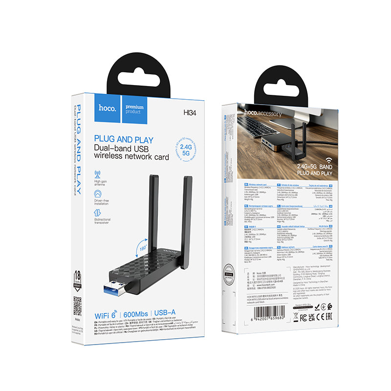 HOCO HI34 WiFi6 USB External Dual Antenna Wireless Network Card
