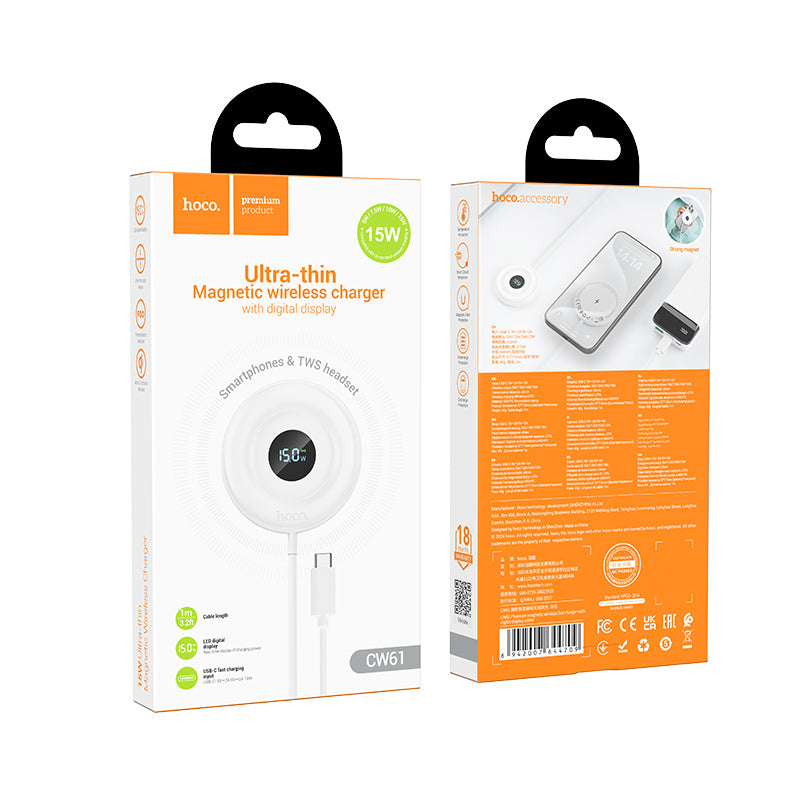 HOCO CW61 Magnetic Wireless Fast Charger with Digital Display