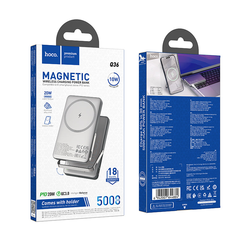 HOCO Q36 PD20W 5000mAh MagSafe Magnetic Wireless Charging Power Bank with Stand (3C/CCC Certified) (A+)
