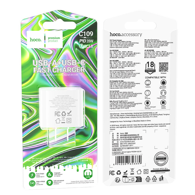 HOCO C109 PD20W + QC3.0 Dual-port Charger (US)