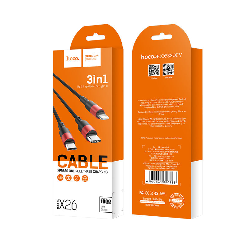 HOCO X26 3-in-1 Charging Cable 1m (Lightning / Micro-USB / Type-C)
