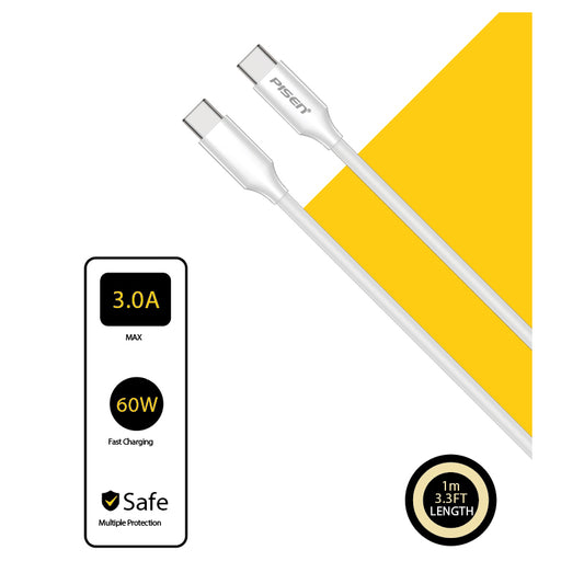 PISEN Mr White CC-PD01-1000 Type-C to Type-C PD60W Fast Charging Data Cable 1m