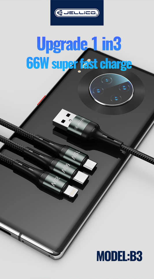 Jellico B3 3-in-1 66W Super Fast Charging Cable