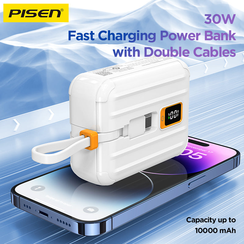 PISEN Power Tiny 30W 10000mAh Power Bank with Dual Cable