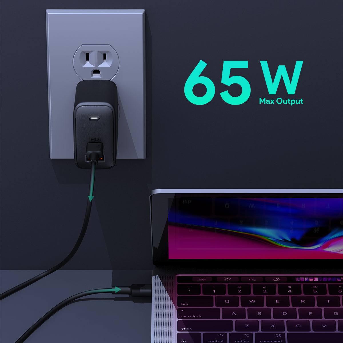 AUKEY PA-B3 Omnia Mix Dual-Port USB-C + USB-A PD 65W Charger (Black)