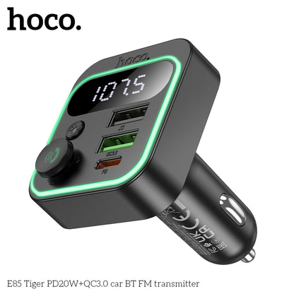 HOCO E85 38W PD20W+QC3.0 Car Charger with Bluetooth + FM Transmitter, RGB Light