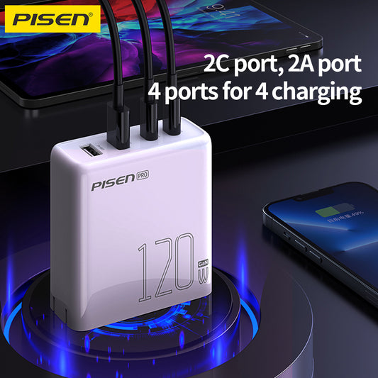PISEN PRO TS-C148 120W GaN Fast Charger Set (2C2A) with Type-C to Type-C 5A 100W Data Cable