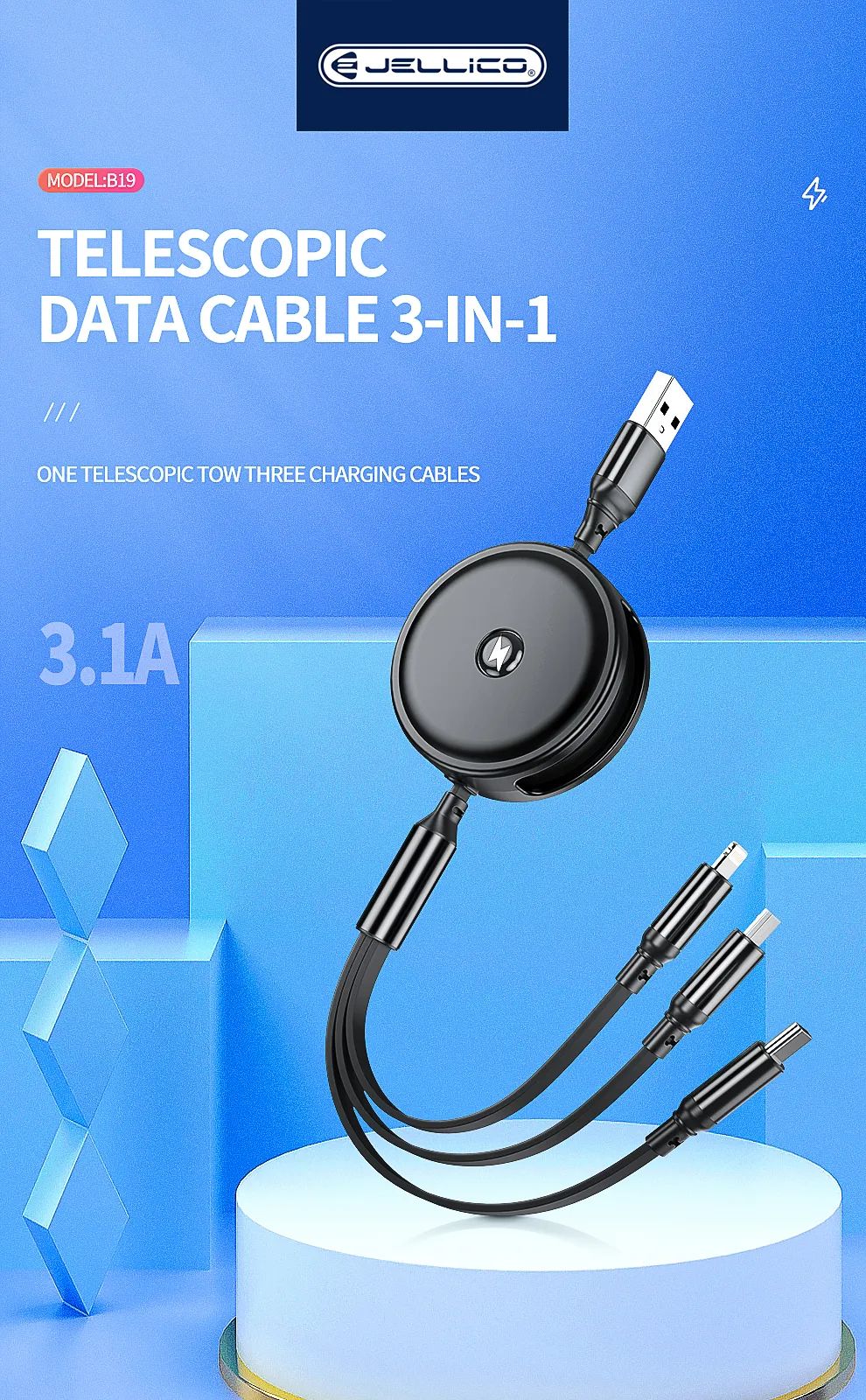 Jellico B19 3-In-1 Charging Cable 1200MM