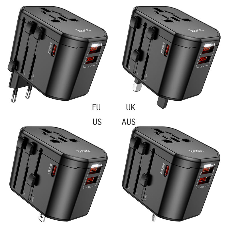 HOCO AC15 PD20W Conversion Charger 3 Ports EU/US/UK/AU Portable Travel Charger