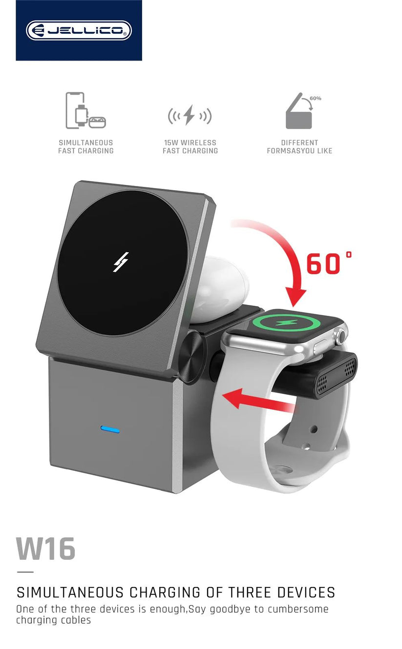Jellico W16 3-IN-1 Cube Wireless Charger description image