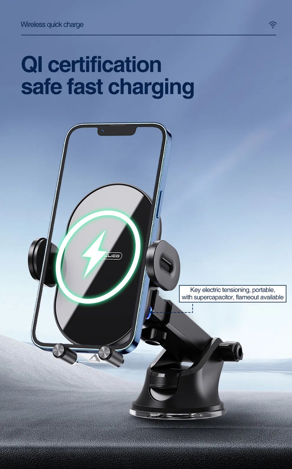 Jellico W3 15W Wireless Quick Charging Car Holder