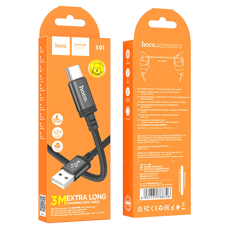 HOCO X91 USB to Type-C Charging Data Cable 3m