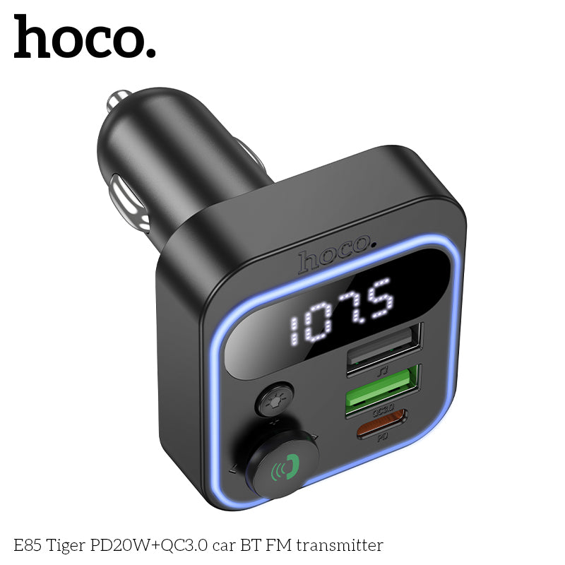 HOCO E85 38W PD20W+QC3.0 Car Charger with Bluetooth + FM Transmitter, RGB Light