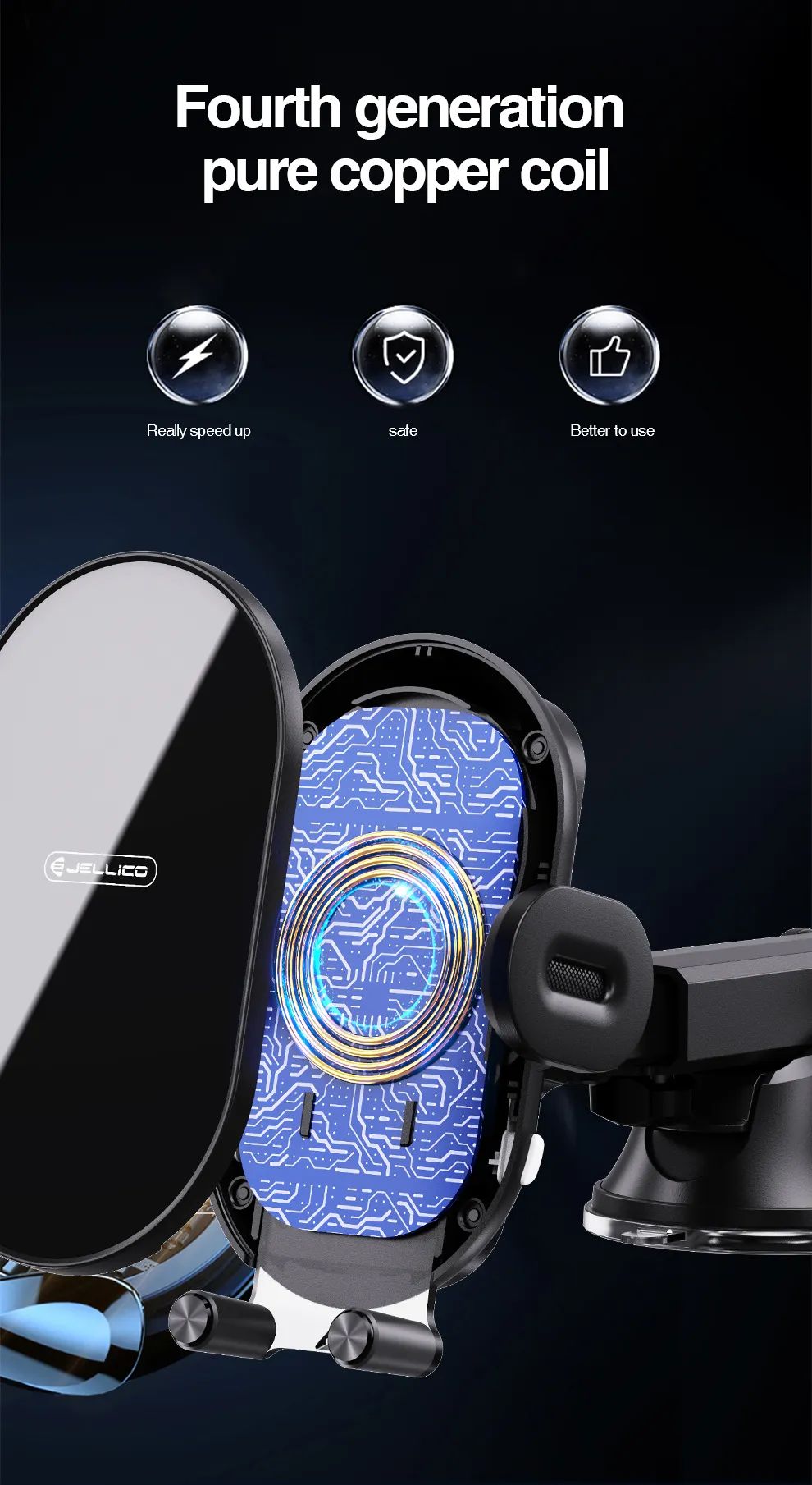 Jellico W3 15W Wireless Quick Charging Car Holder