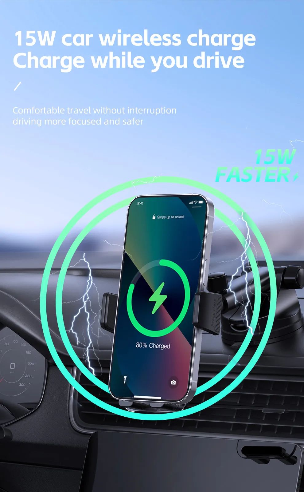 Jellico W15 Wireless Charging Car Holder