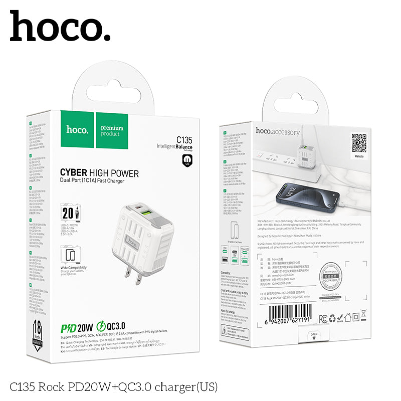 HOCO C135 20W USB-C +QC3.0 USB-A Multi-Port Charger