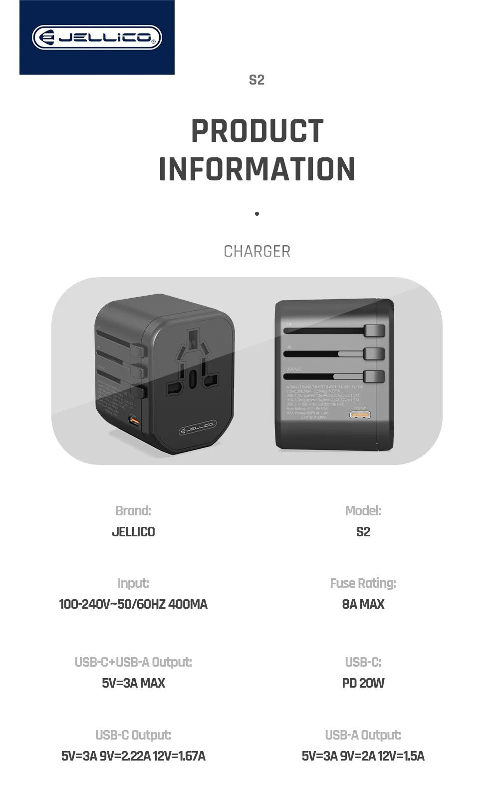 Jellico S2 100V-240V Multi-Functional Charger