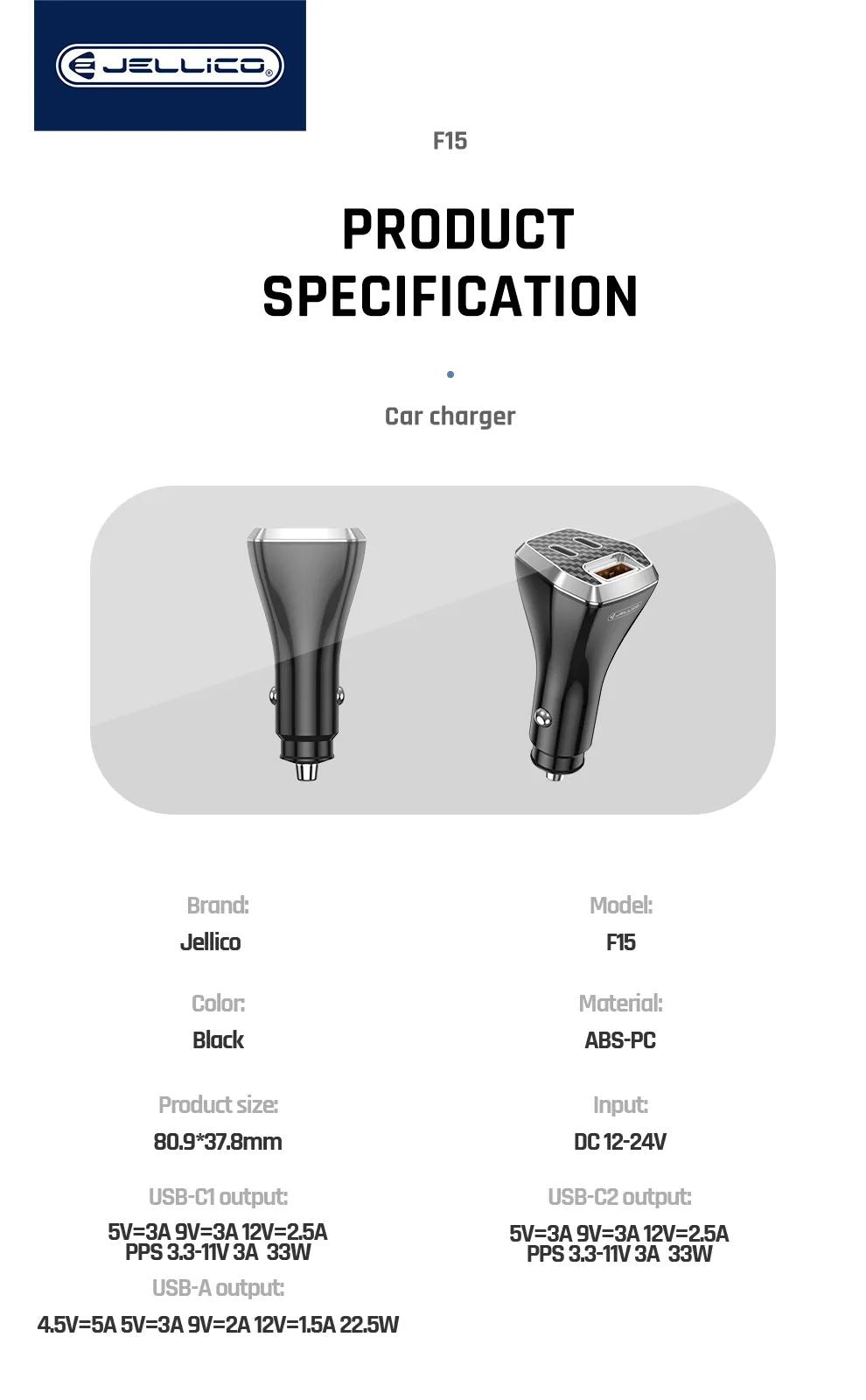 Jellico F15 88.5W Super Fast Car Charger