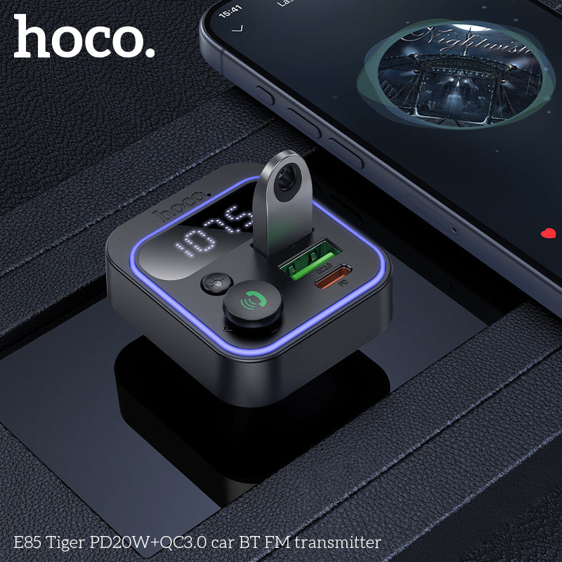 HOCO E85 38W PD20W+QC3.0 Car Charger with Bluetooth + FM Transmitter, RGB Light