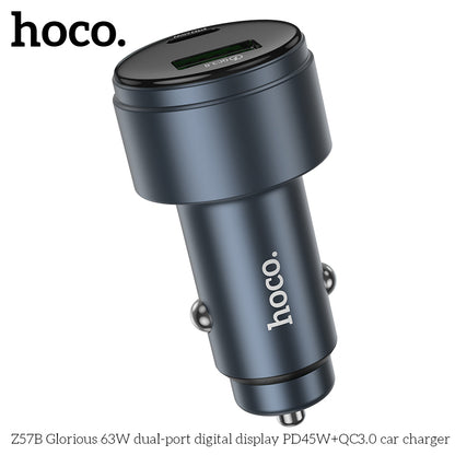 HOCO Z57B 63W Car Charger Dual-Port Digital Display PD45W + QC3.0