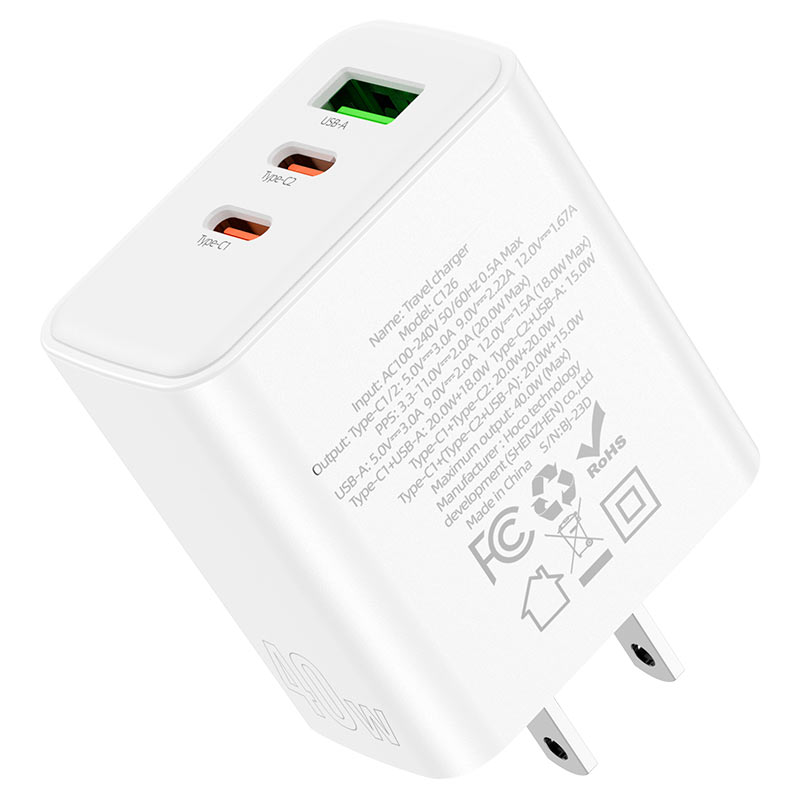 HOCO C126 PD40W + QC3.0 Three-Port(2C1A) Charger (US)