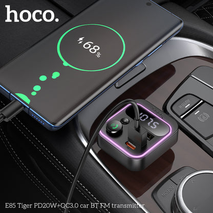 HOCO E85 38W PD20W+QC3.0 Car Charger with Bluetooth + FM Transmitter, RGB Light